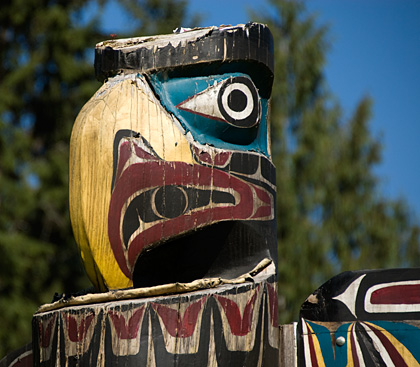 Totem pole at the Orford River Estuary in the Bute Inlet, BC