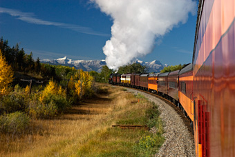 view of our steam train near Banff National Park entrance