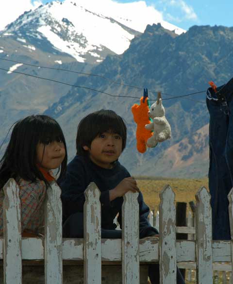 Children at the "Nahuel Pan" station of the Old Patagonia Express